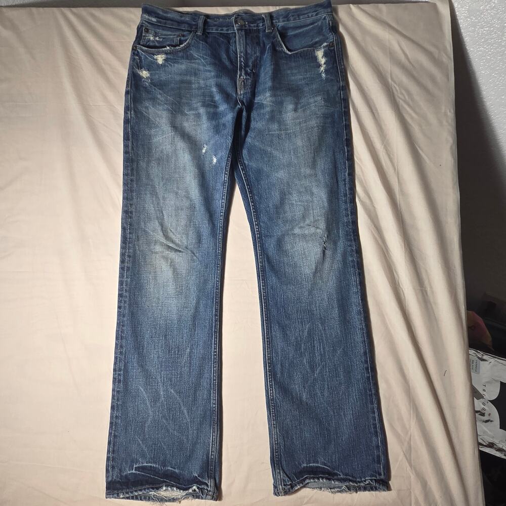 American Eagle Low Rise Boot Jeans Mens 34x34 Distressed Medium Wash Denim/